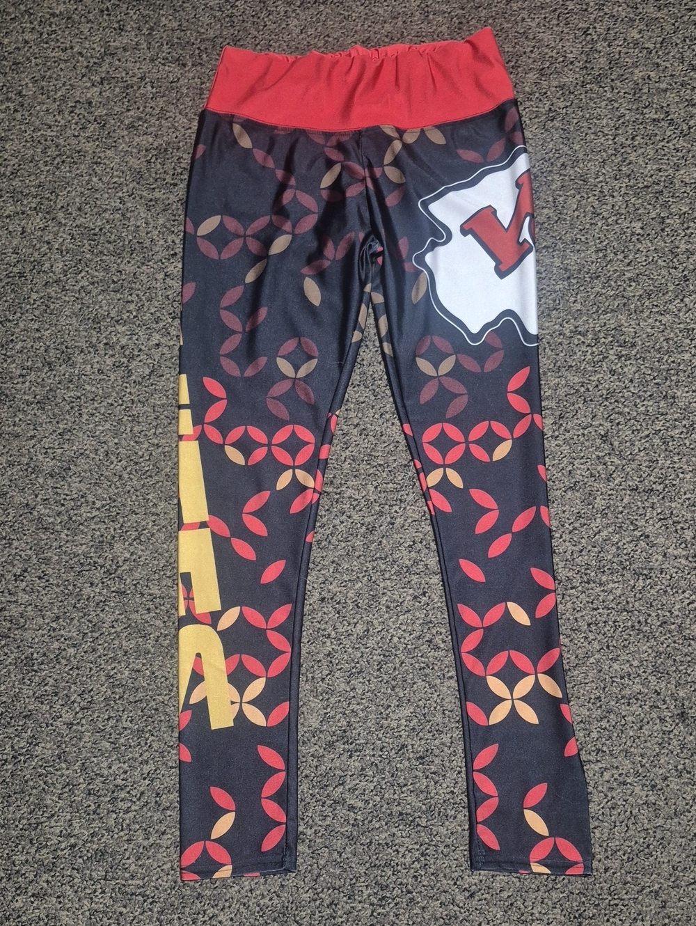 Kansas City Chiefs Leggings with Red Waistband and Geometric Print Women's M